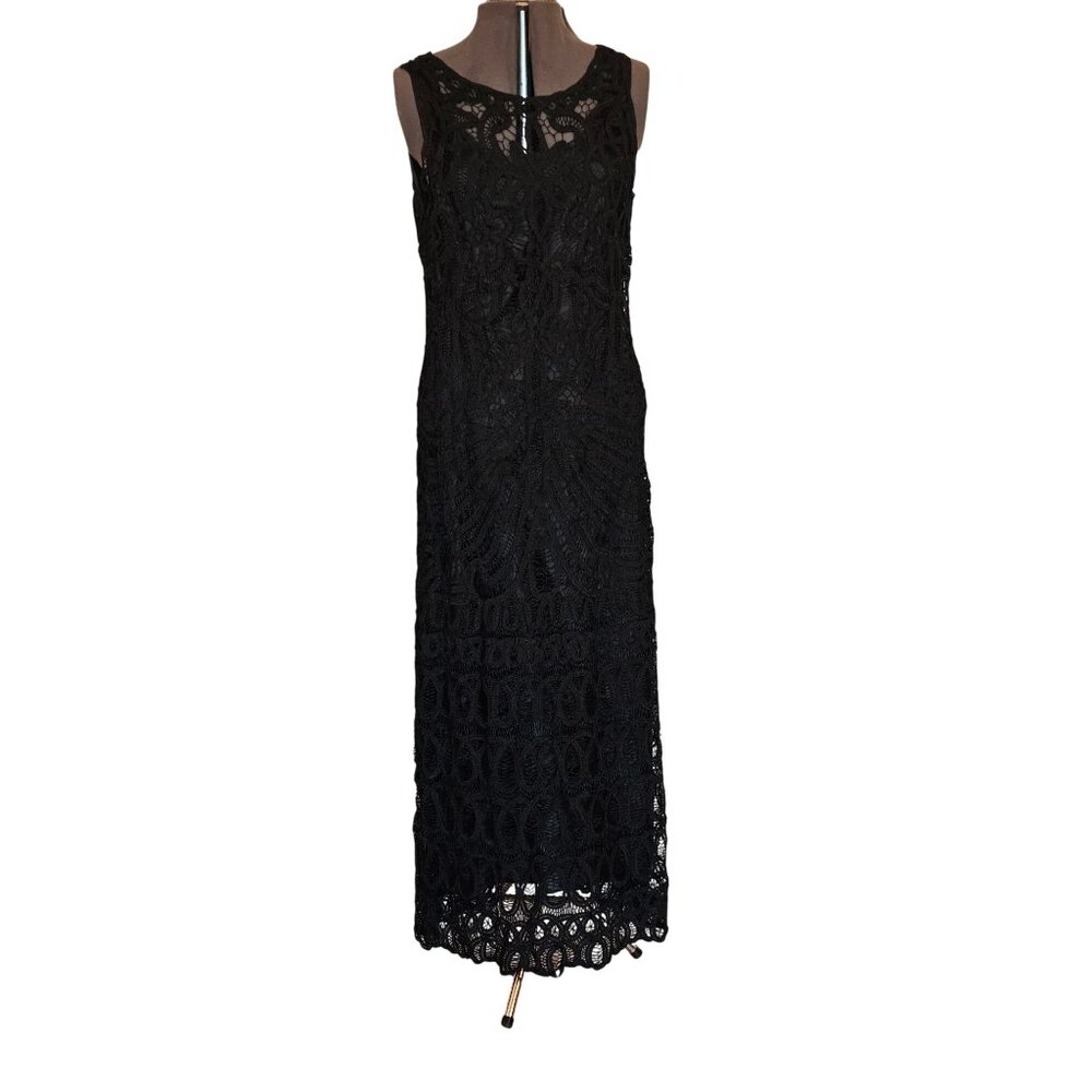 Vintage 1999 Plaza South Petite Black Lace Sleeveless Sheath Dress Size‎ 8